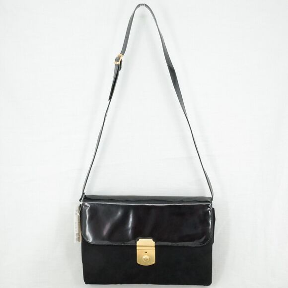 Laurel Bag Handbag Womens Black Patent Leather Suede Portfolio Vintage - Picture 6 of 11